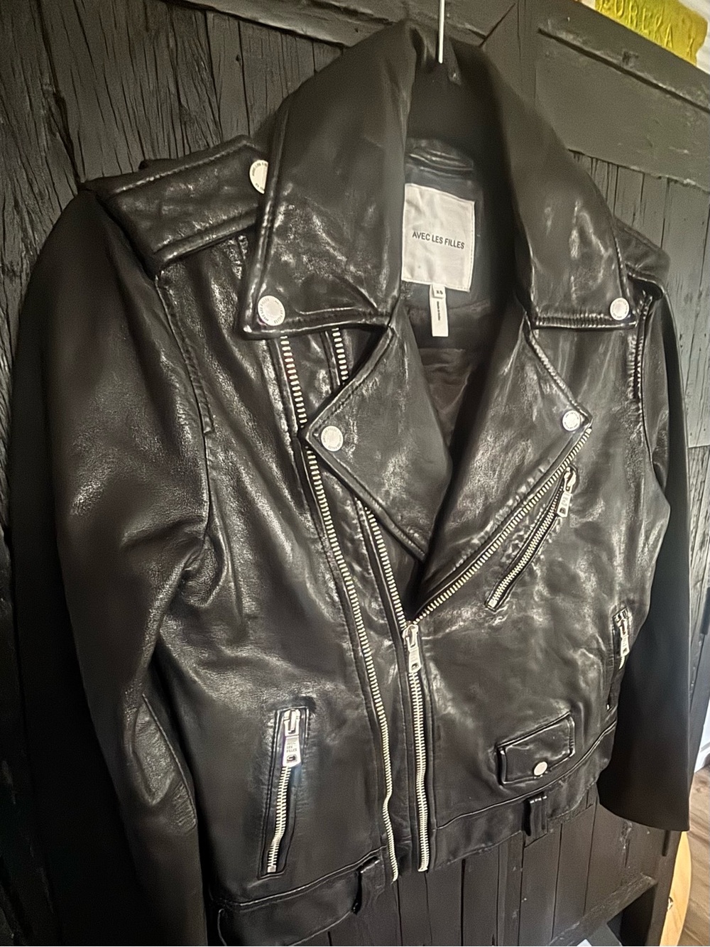 Women’s Avec Les Filles Black Leather Moto Jacket
